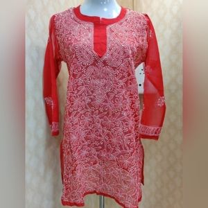 Chikankari hand made Georgette short top with free inner
